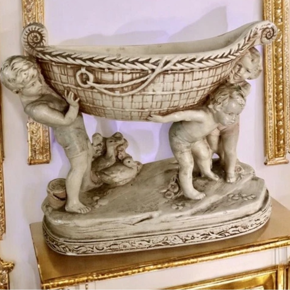 Vintage Alexander Backer ABCO Cherub Chalkware Centerpiece Planter MCM 9x8x4